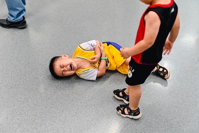 A kid crying on the floor